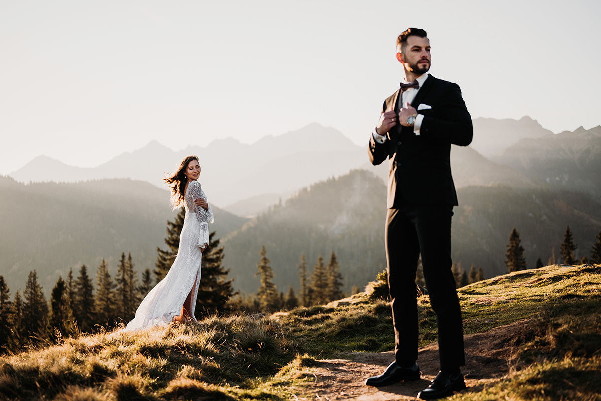 The bride and groom in the Tatra Mountains